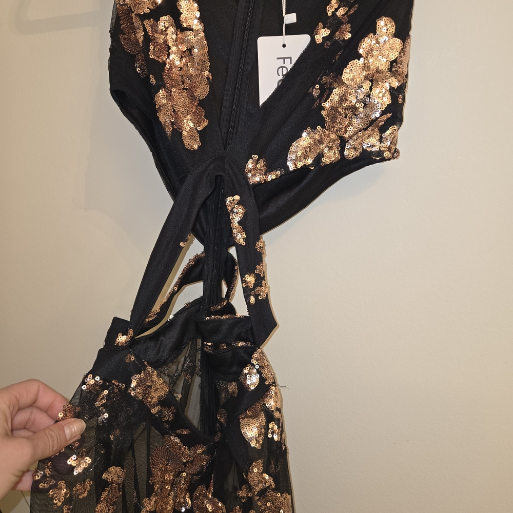 Black & Rose Gold Sequin Two-Piece Evening Dress - Picture 3 of 5